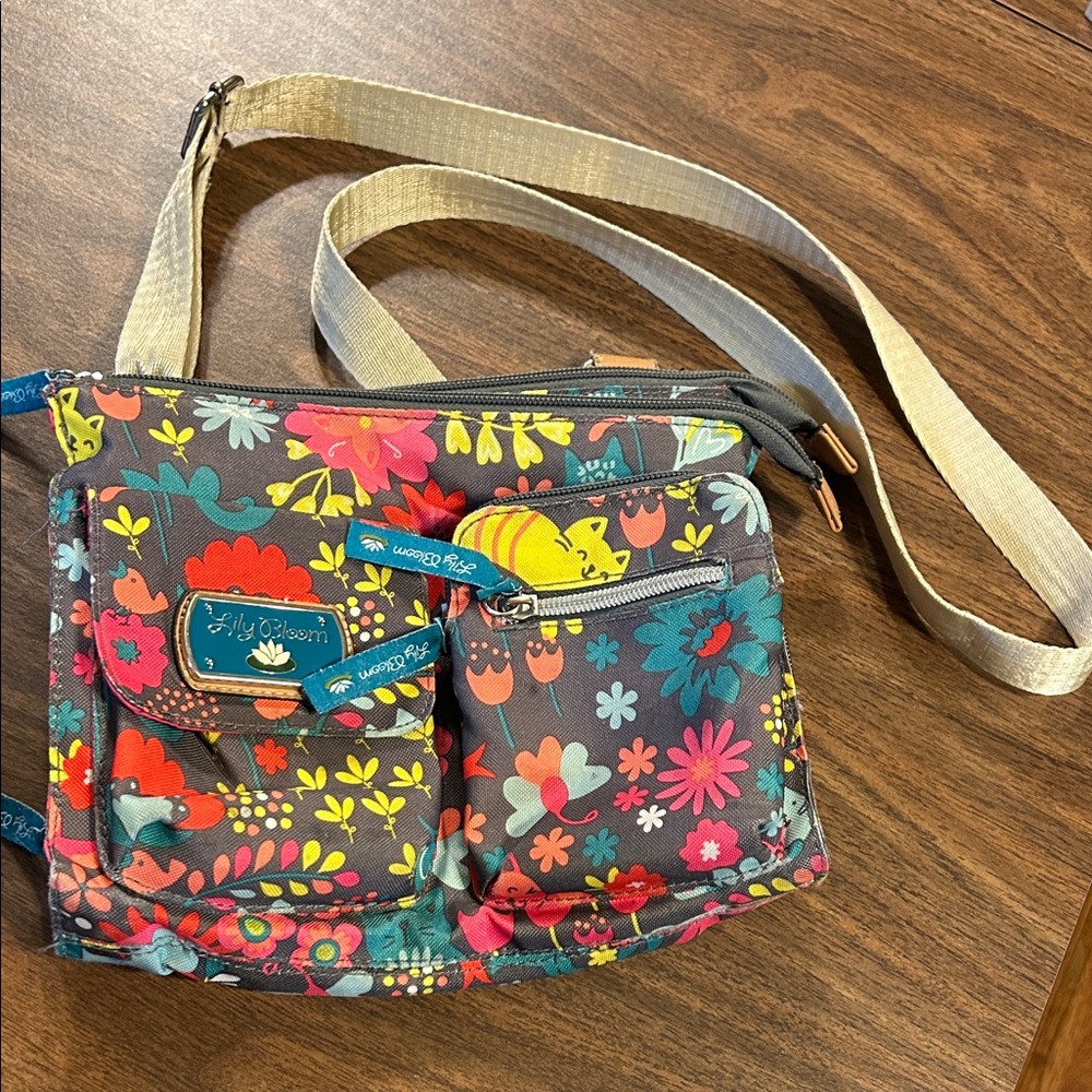Lily Bloom Navy Floral Crossbody with Cream Adjustable Strap